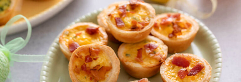 pile of bacon egg bite quiche on a plate