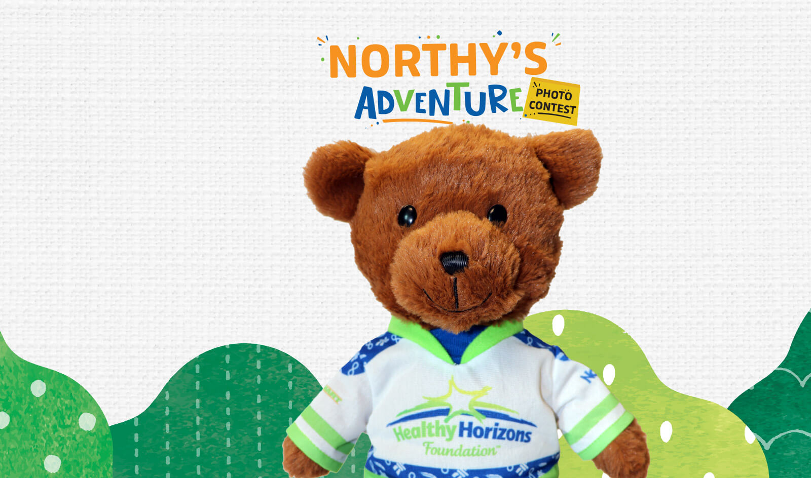 Northy's Adventure Photo Contest with Northy a Teddy Bear wearing a Healthy Horizons Foundation jersey